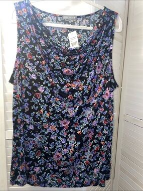 Olivia Moon Black Floral Cowl Neck Sleeveless Top